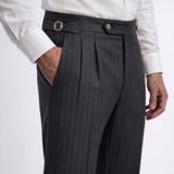 Charcoal Gray Striped Flannel Trousers